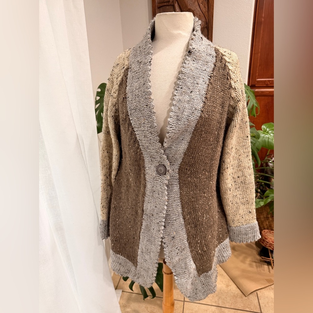 Chunky Knit Colorblock Cardigan Sweater | L XL